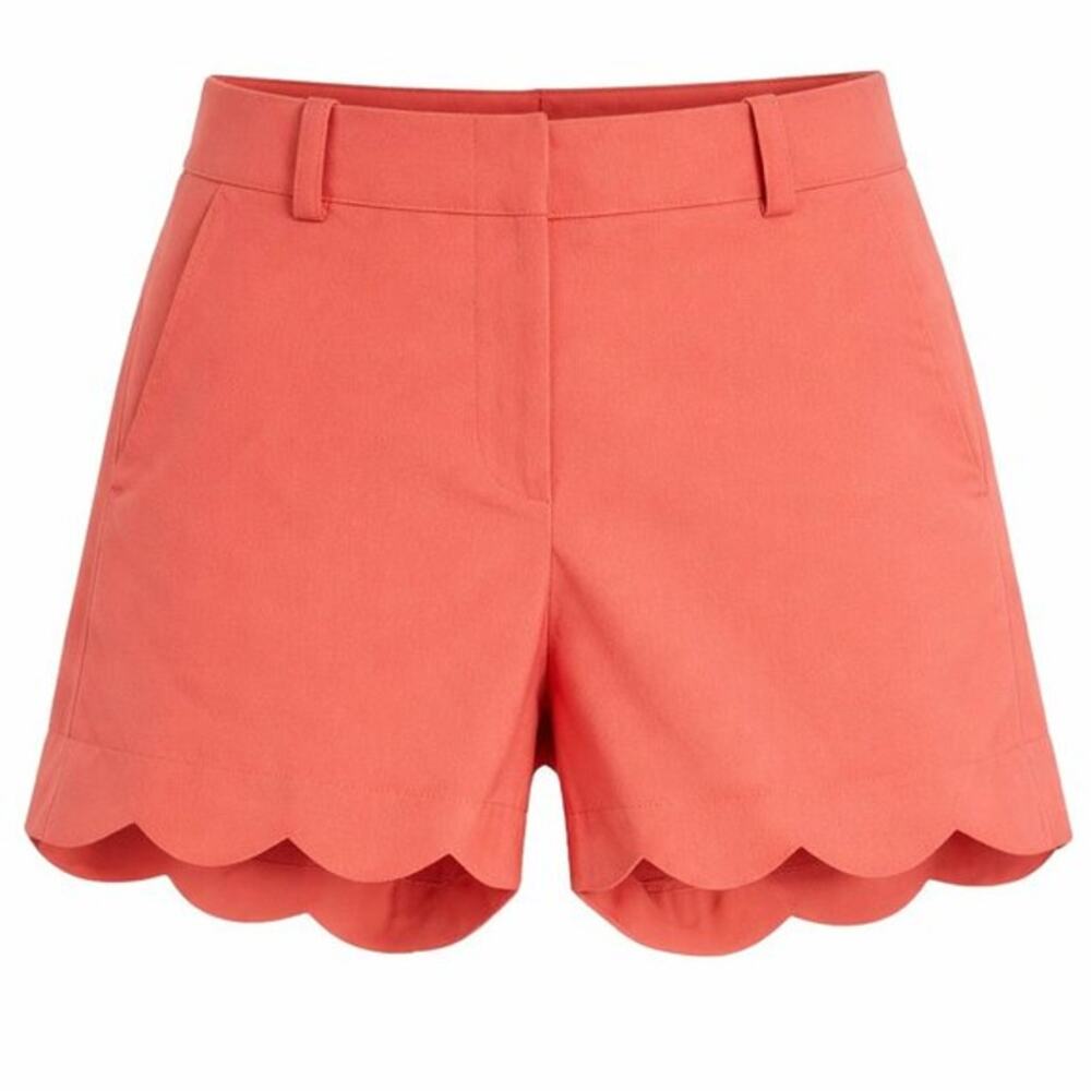 J McLaughlin Coral Scallop Hem Tailored Shorts High Rise Preppy Chic Size 4